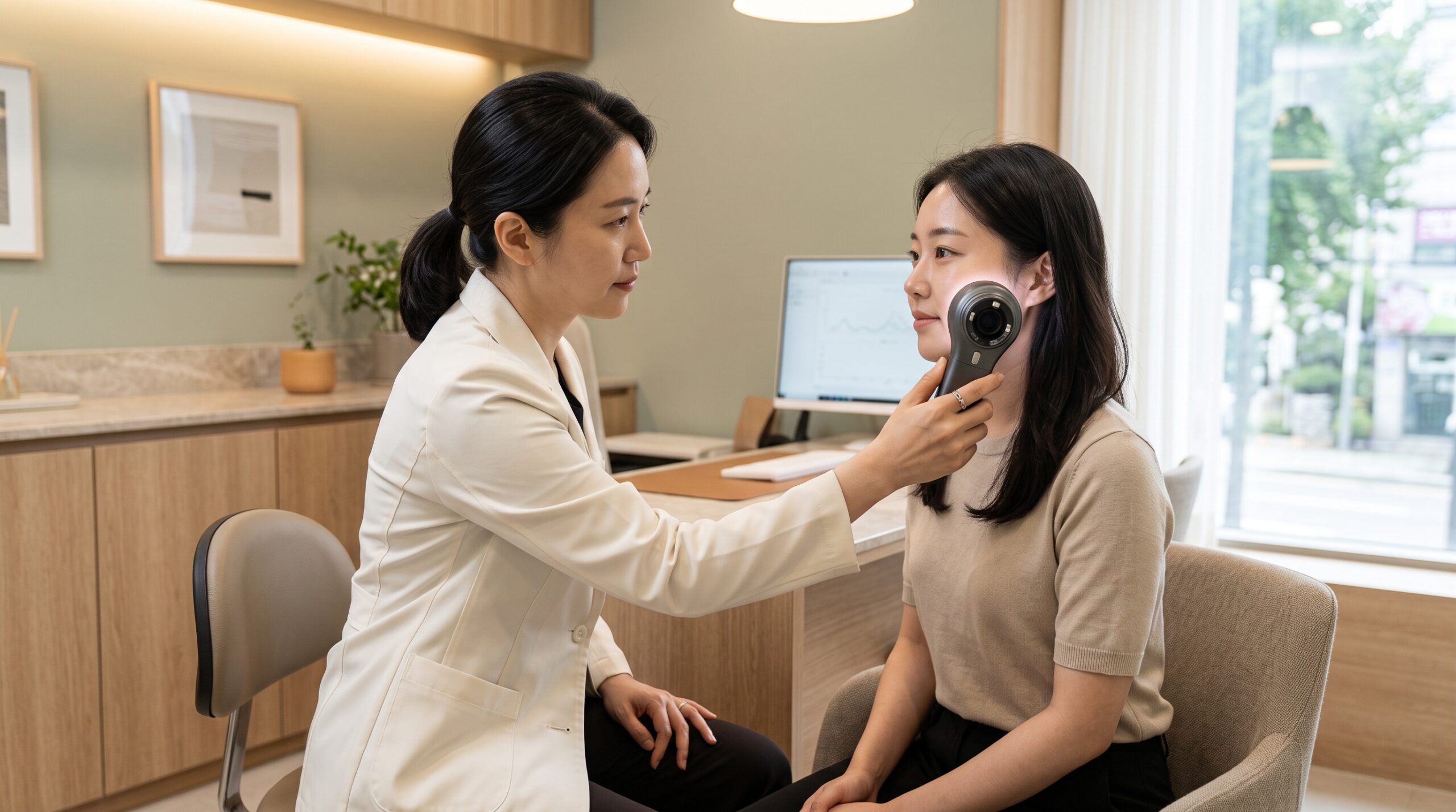 피부 분석 장비로 상태 확인
